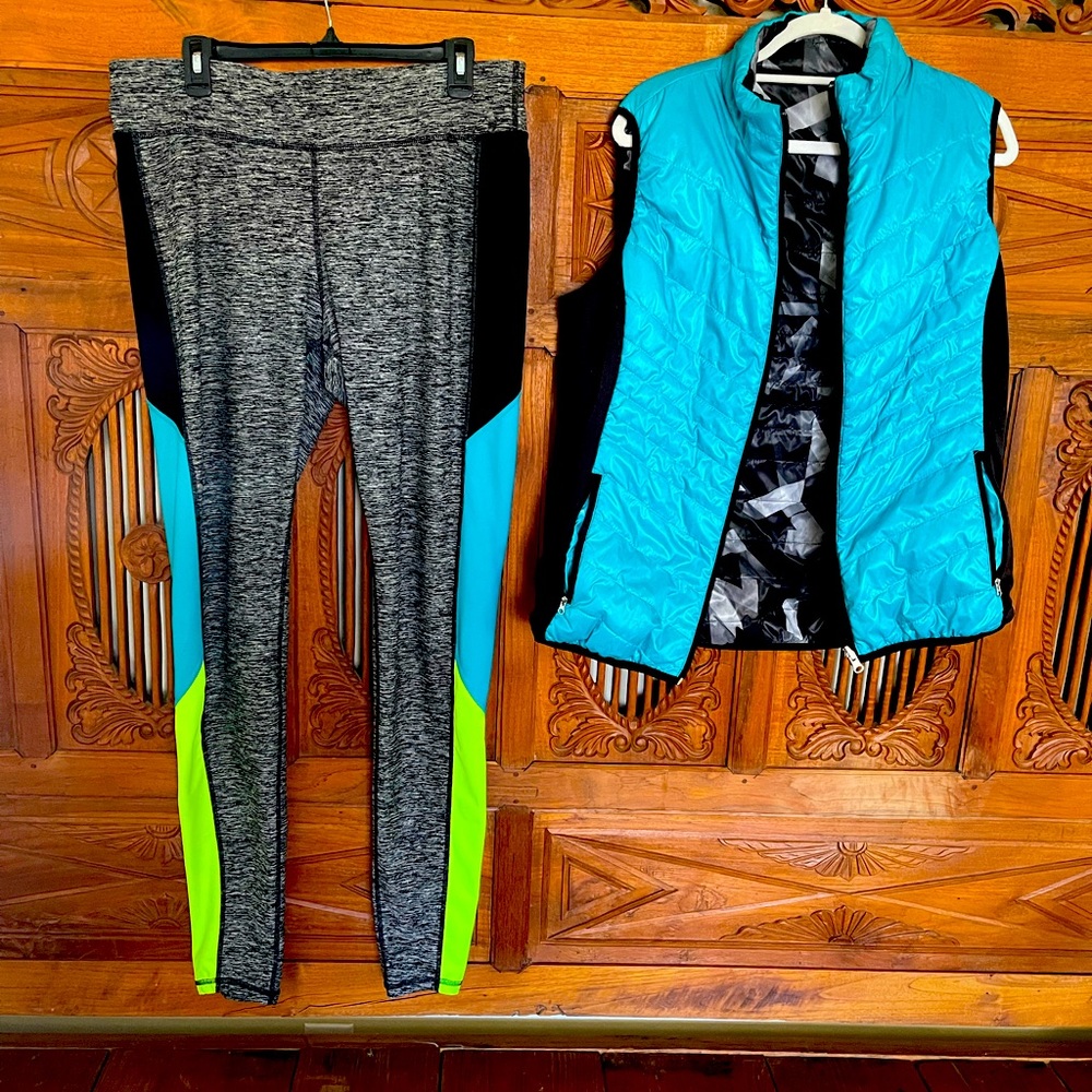 Active Wear, 2 pieces, size XL, Black/White/Turquoise/ Lime. Washable.
